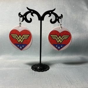 NWT Wonder Woman Handmade Faux Leather Earrings